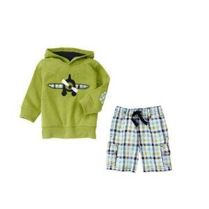 NWT Gymboree East Coast Harbor Plane Sweatshirt & Checked Cargo Shorts 2T-3T/2T